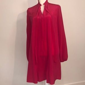 Elie Tahari pink shirtdress bow tie long sleeve